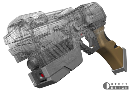 Outset Design Zero Suit Samus Paralyzer Gun Metroid cosplay prop 3D image wireframe gradient