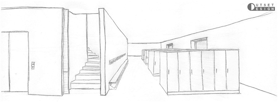 Outset Design Hand-drawn Sketches school lockers area