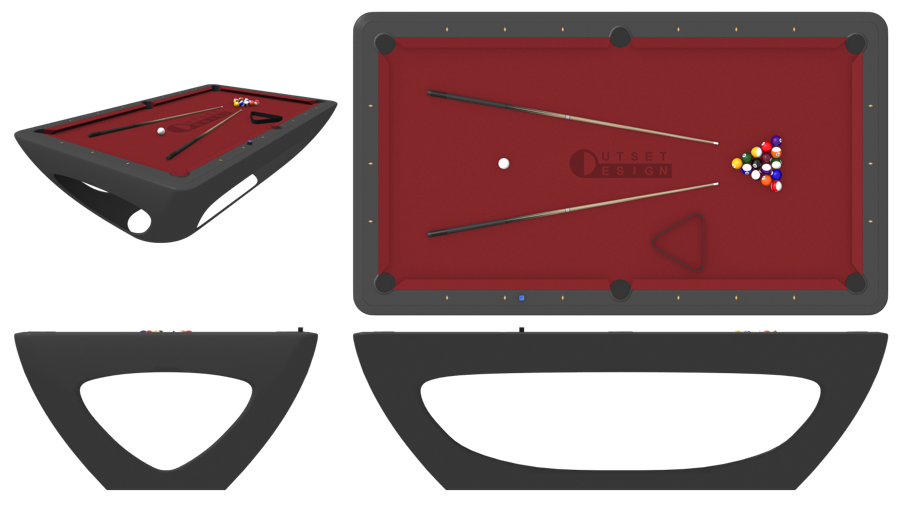 Outset Design Pool Table Red Front Top Side View